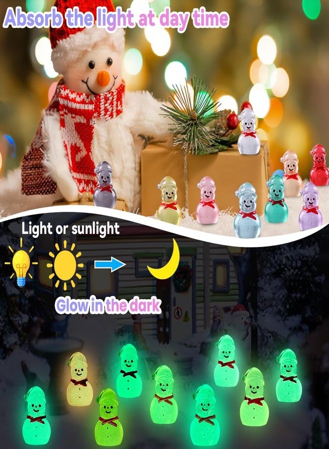 Vellibring 48 Pcs Christmas Mini Luminous Resin Snowman, 9 Colors Mini Resin Snowman Tiny Little Small Snowmen Glow in The Dark for Dollhouse Micro Fairy Garden Decor Christmas Fillers Party Favors - Image 2
